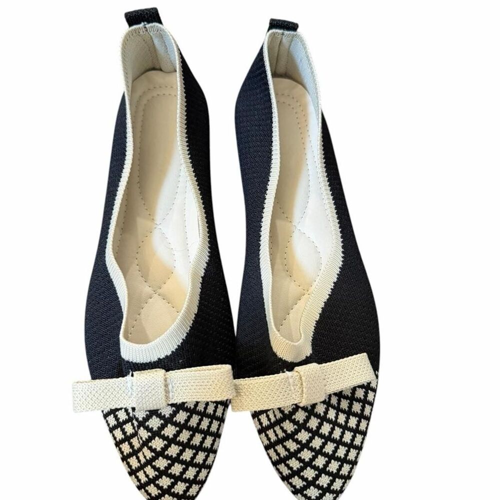 Black & white houndstooth ballet flats with bow detail